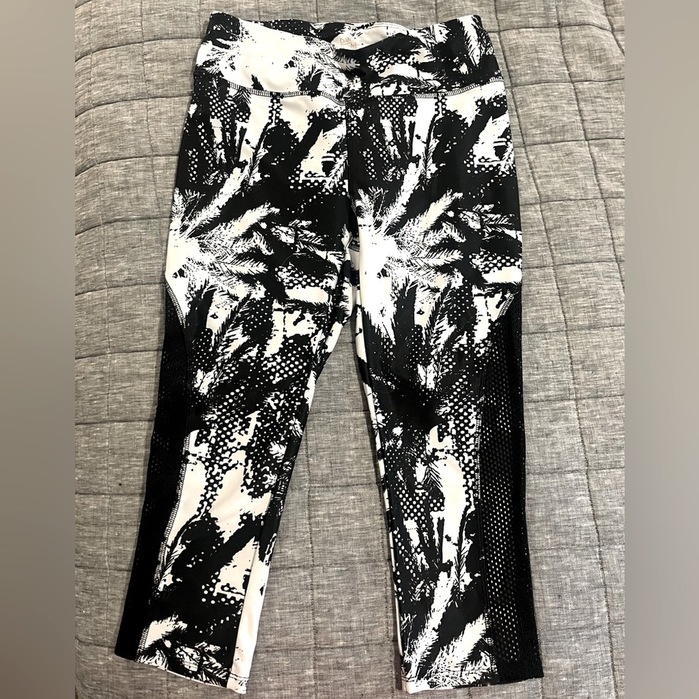 Palm Tree Crop Leggings with Mesh Detail, Size Small